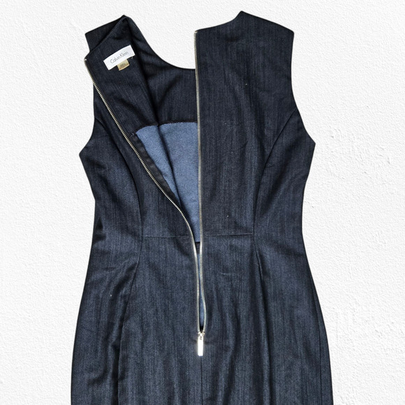 Calvin Klein Dark Wash Chambray Denim Bodycon Knee Length Career Dress Size 4 - Picture 5 of 6